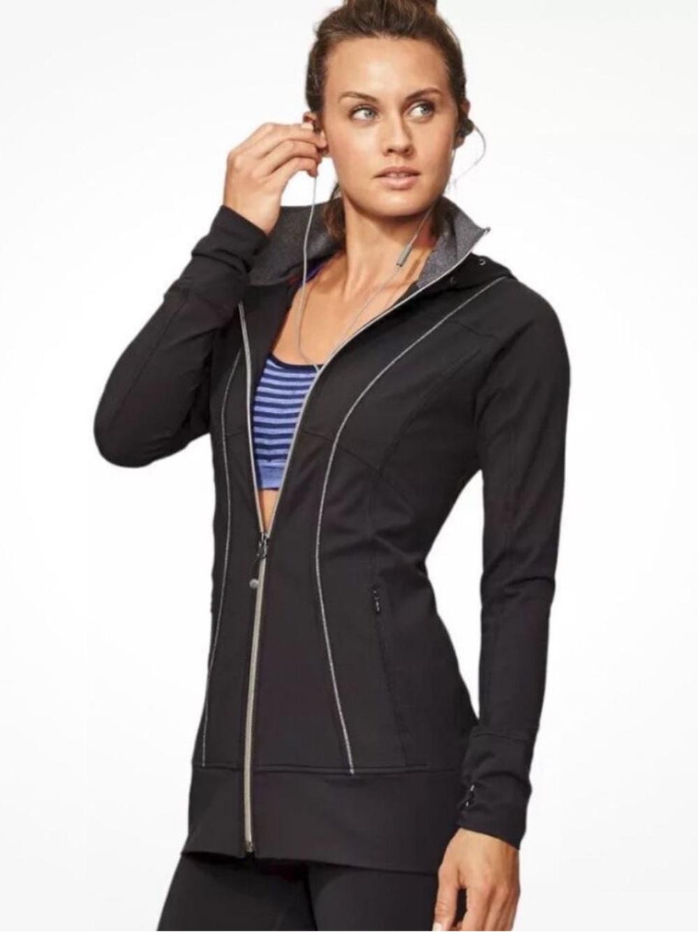 Athleta Womens Medium Black Rishi Hooded Jacket Full Zip Long